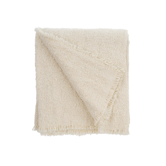 Fringed Boucle Throw Blanket - Off White