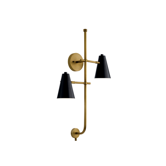 Sylvia 2 -Light Wall Sconce - Black and Warm Brass
