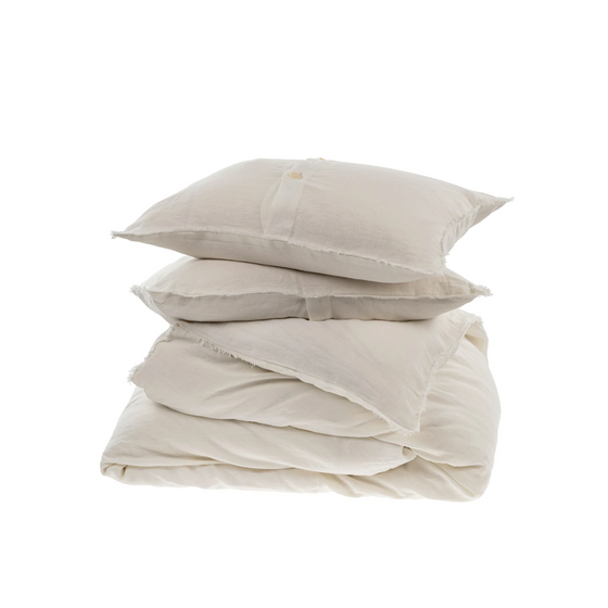 Lina Linen Queen Duvet Cover Set - Ivory