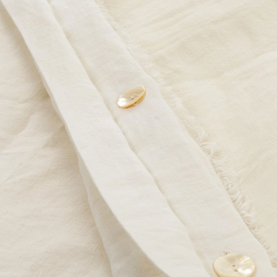 Lina Linen Queen Duvet Cover Set - Ivory