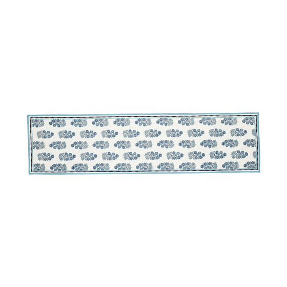 Block Print Table Runner - White/Blue