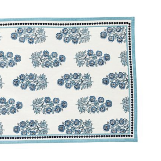 Block Print Table Runner - White/Blue