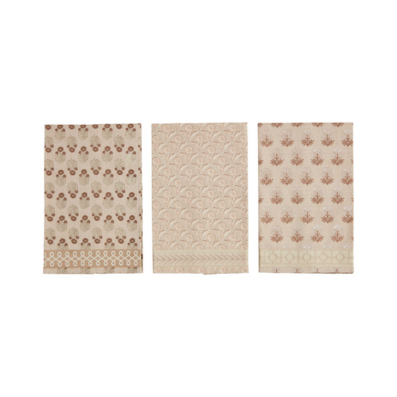 Embroidered Hem Dishtowel - Taupe/Chambray Assorted