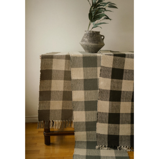 Gingham Table Runner - Greige