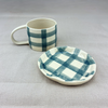 Grid Pattern Stoneware Plate - Blue