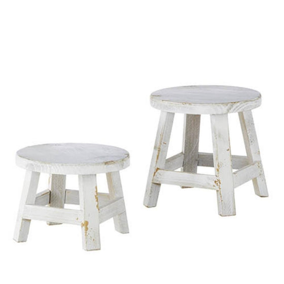 Large Distressed White Stool Riser