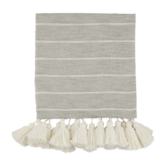 Stripe Tassel Throw - Grey